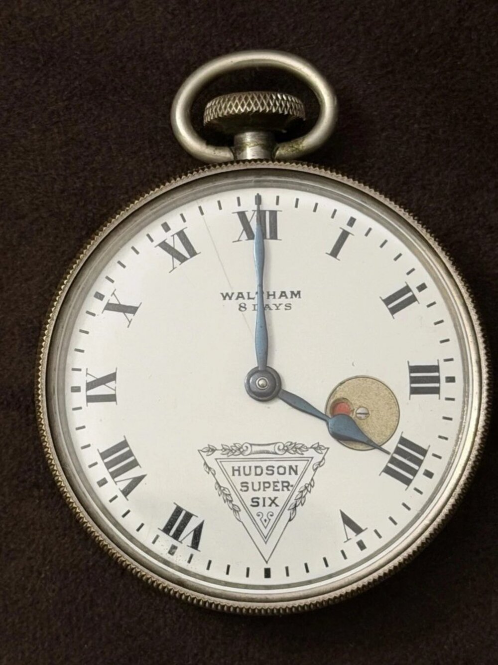 Waltham Hudson Super Six 8-Day Mechanical Open Face Pocket Watch Silver MPN